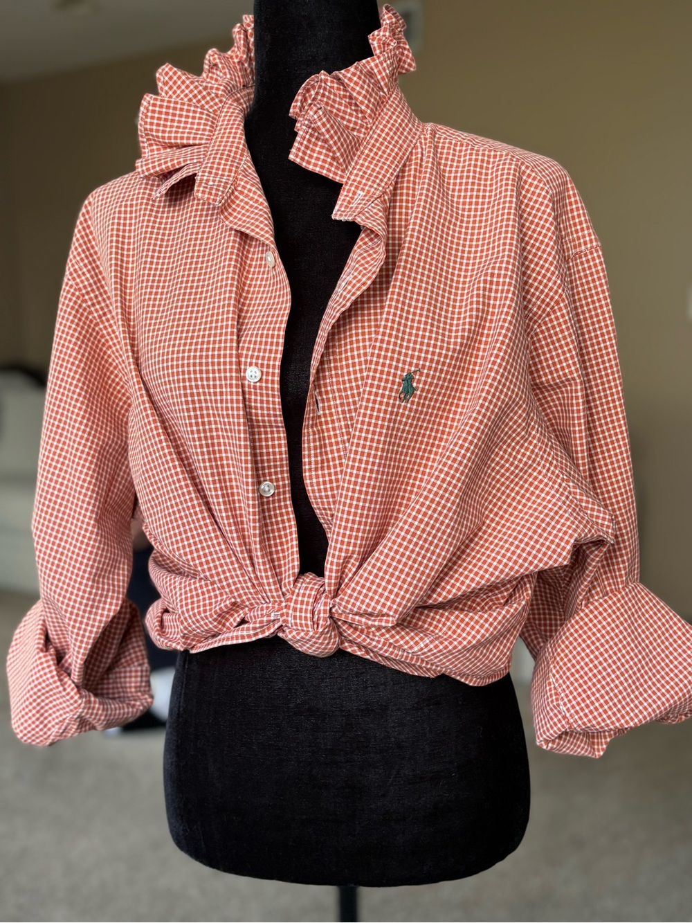 Reworked Ralph Lauren Ruffle Collar Button-Down Size L/XL - Picture 5 of 8